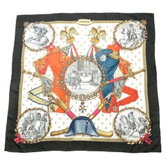 1980s Hermès Black, Red, and Blue “Napoléon” Silk Scarf by Philippe Ledoux