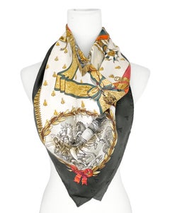 1980s Hermès Black, Red, and Blue “Napoléon” Silk Scarf by Philippe Ledoux