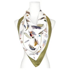 1990s Hermès Green “Plumes” Silk Scarf by Henri de Linares