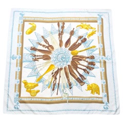 1997 Hermès Pale Blue “Cuillers d’Afrique” Silk Scarf by Caty Latham