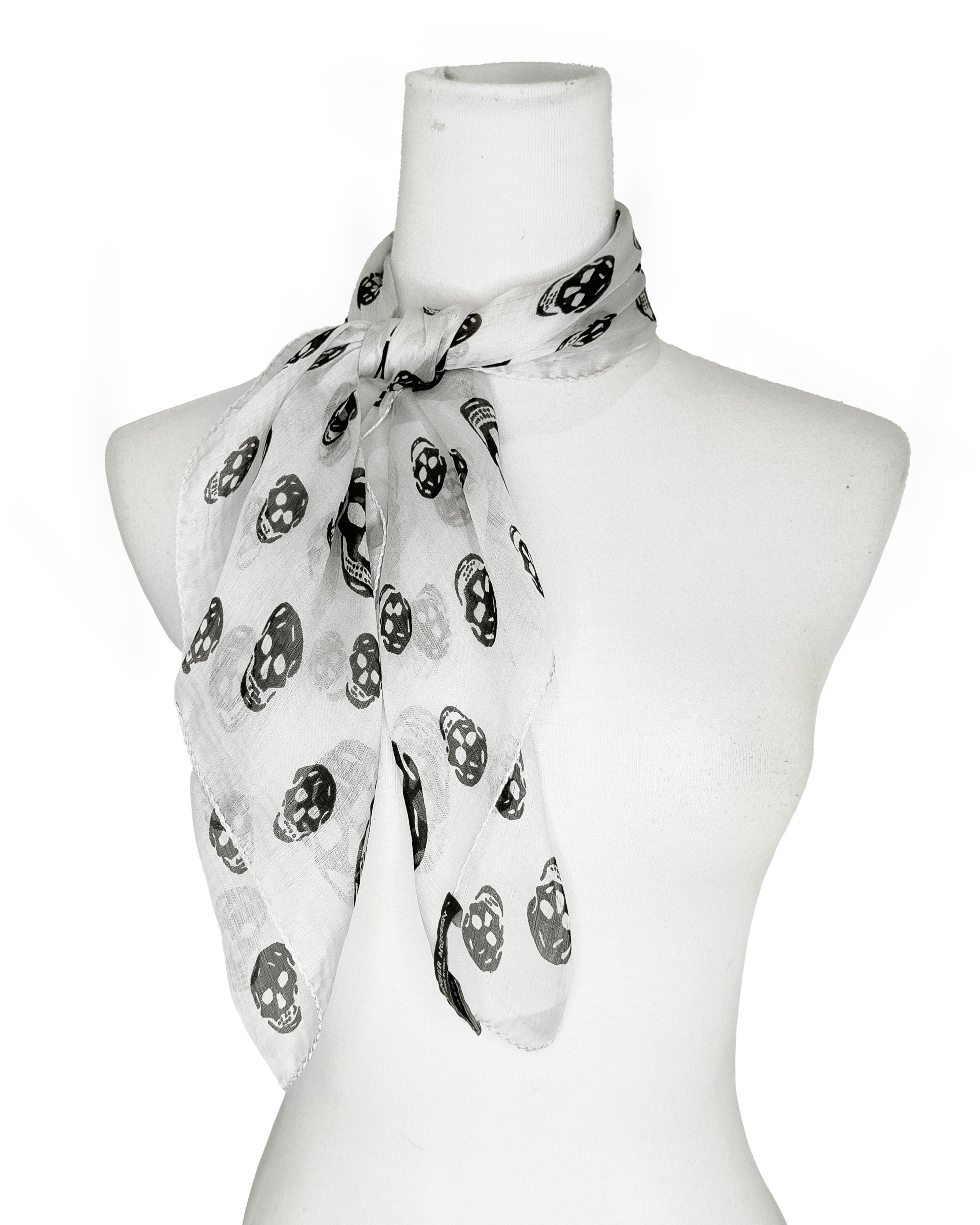 2000s Black and White Alexander McQueen Skull Scarf For Sale at