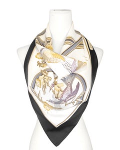 1991 Hermès Black & Gold “Caraïbes” Silk Scarf by Christiane Vauzelles