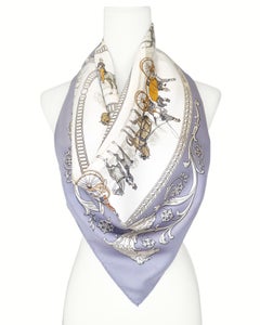 1980s Hermès Purple “La Promenade de Longchamps” Silk Scarf by Philippe Ledoux