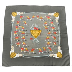 1980s Hermès Dark Green and Grey “Traité des Armes” Silk Scarf by Hugo Grygkar