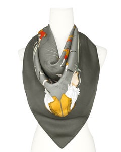 1980s Hermès Dark Green and Grey “Traité des Armes” Silk Scarf by Hugo Grygkar