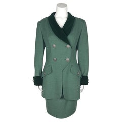 Fall 1993 Oscar de la Renta Green Wool and Velvet Skirt Suit