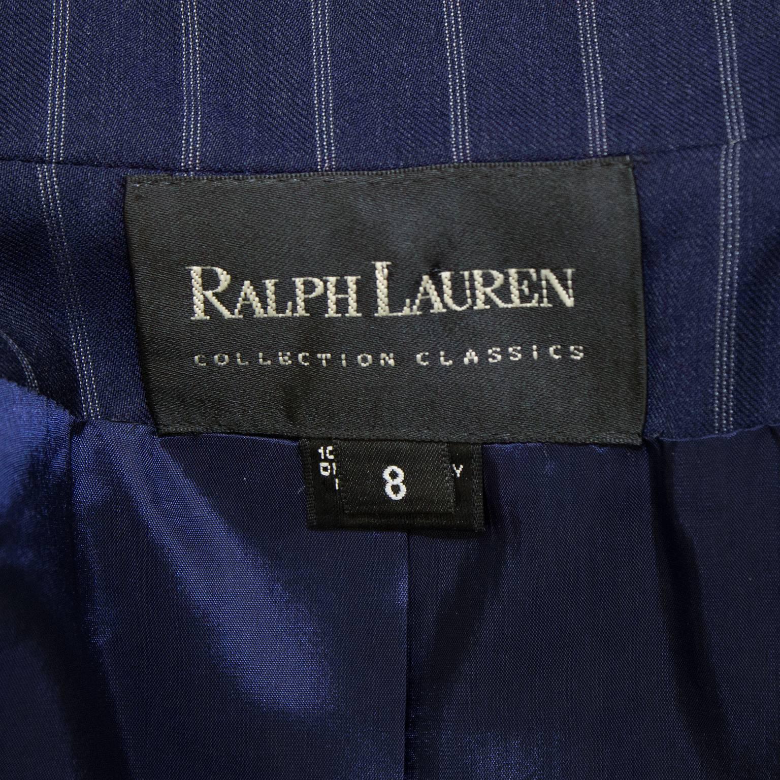 Black 1990's Ralph Lauren Navy Pin Stripe Double Breasted Suit 