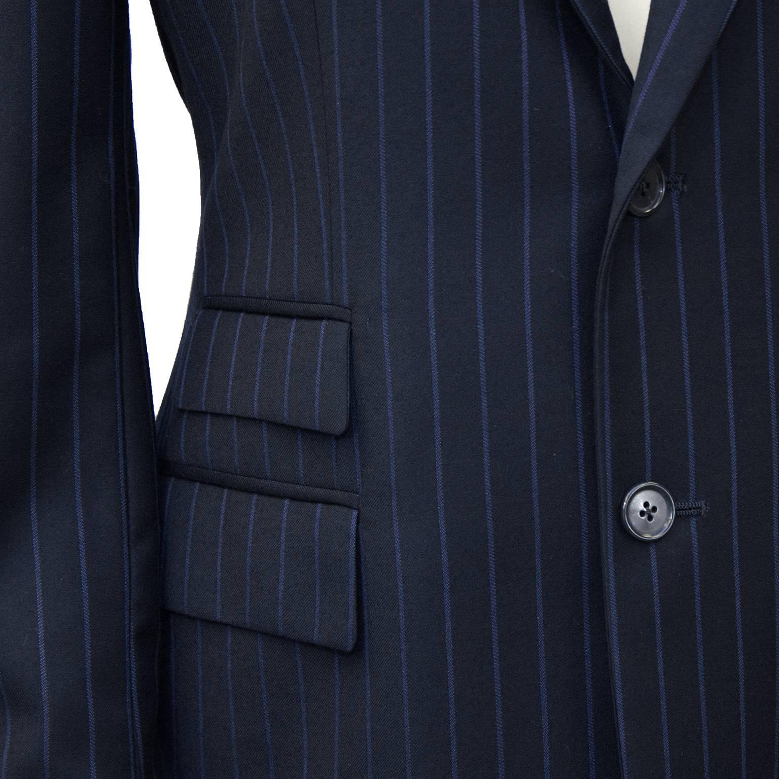 navy blue pinstripe suit women's