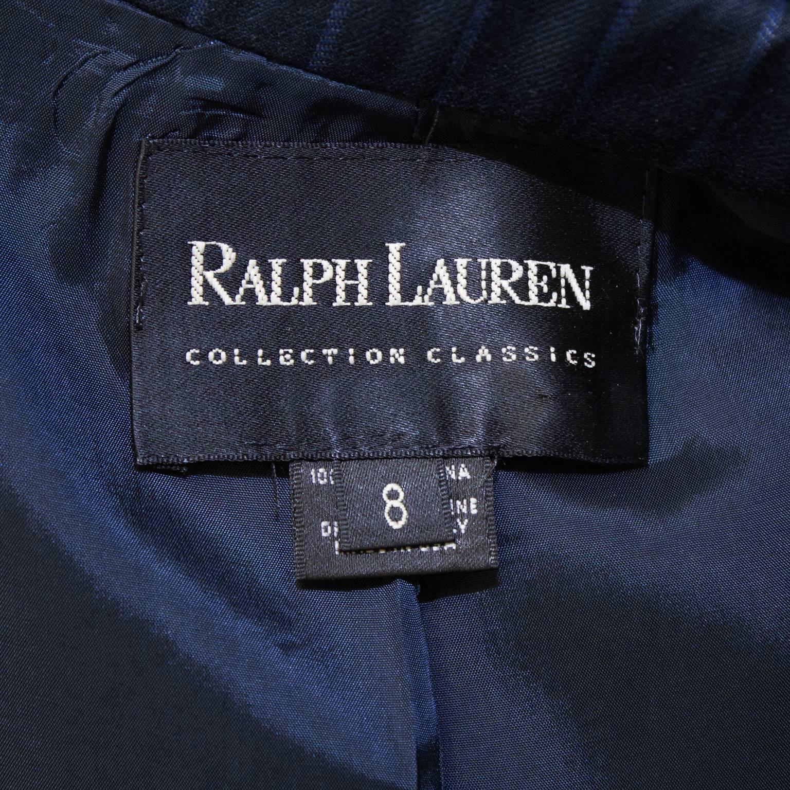 Black 1990's Ralph Lauren Navy Blue Pin Stripe Suit 