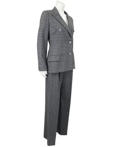 1980's Bill Blass Grey Chalk-Stripe Double-Breasted Suit