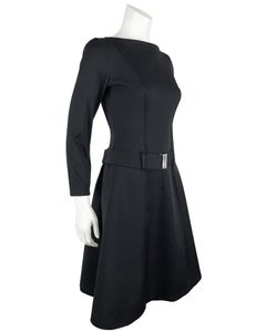 1995 Prada Black Nylon Long-Sleeve A-Line Dress with Belt
