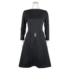 1995 Prada Black Nylon Long-Sleeve A-Line Dress with Belt