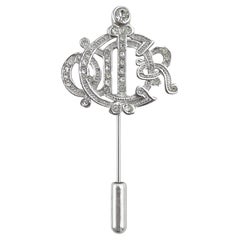 1980s Dior Logo Silver-tone Rhinestone Stickpin