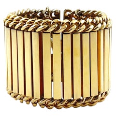 Monet 1960's-70's Heavy Articulated Bar Gilt Metal Bracelet