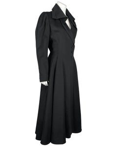 Schwarzer Wollmantel im Prinzessinnenstil von Pauline Trigère aus den 1950er Jahren