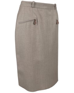1990's Hermes Heather Brown/Beige Skirt with Leather Details