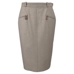 1990's Hermes Heather Brown/Beige Skirt with Leather Details