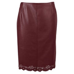 2000s Gucci Red Leather Pencil Skirt With Scallop Hem