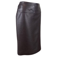 2000s Gucci Deep Purple Leather Skirt with Monogram Waistband
