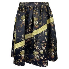 2015 S/S Prada Black and Green Floral Brocade Skirt