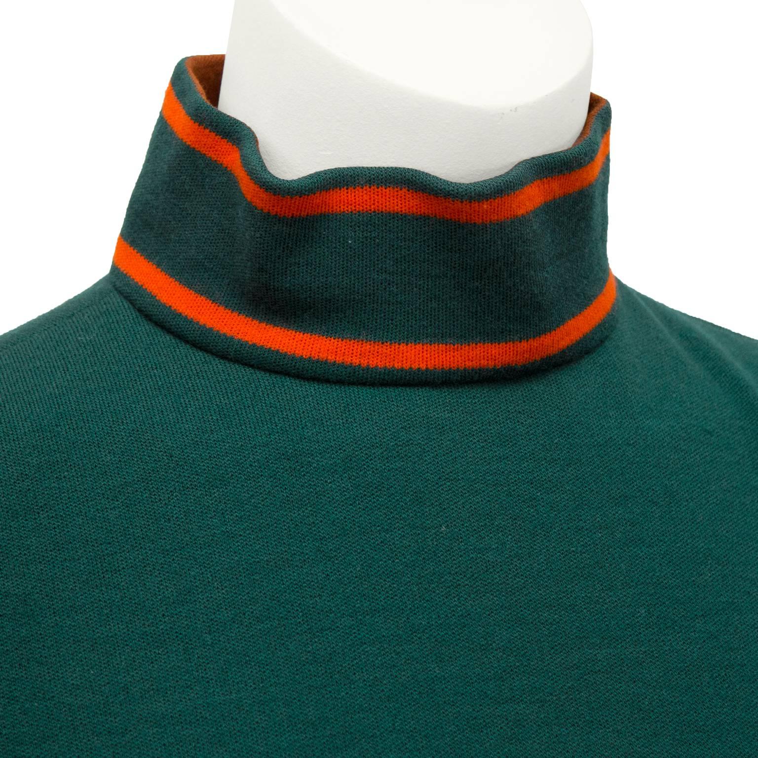 1960's Pierre Cardin Green Knit Dress with Orange Details  In Excellent Condition In Toronto, Ontario