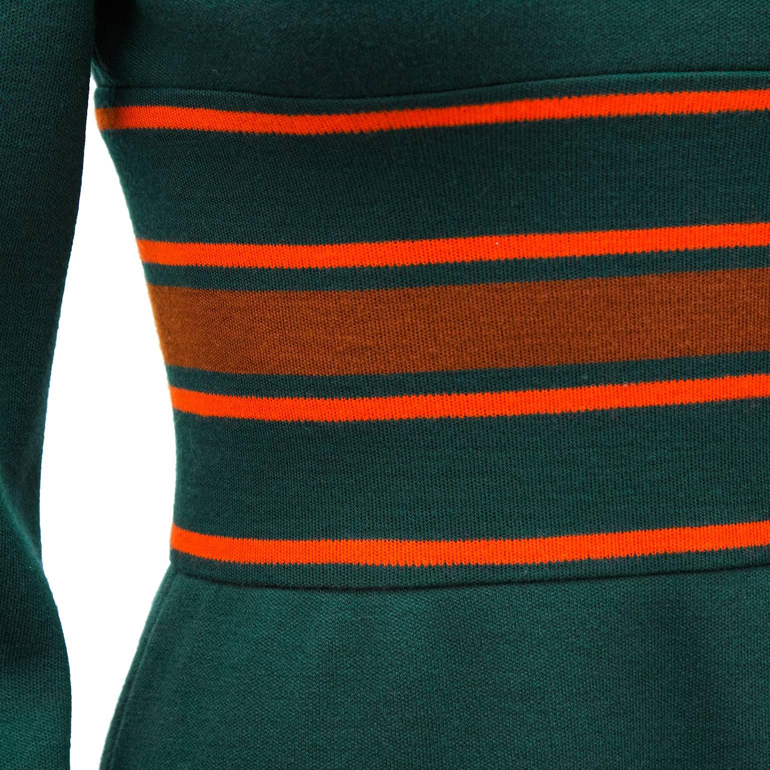 1960's Pierre Cardin Green Knit Dress with Orange Details  1