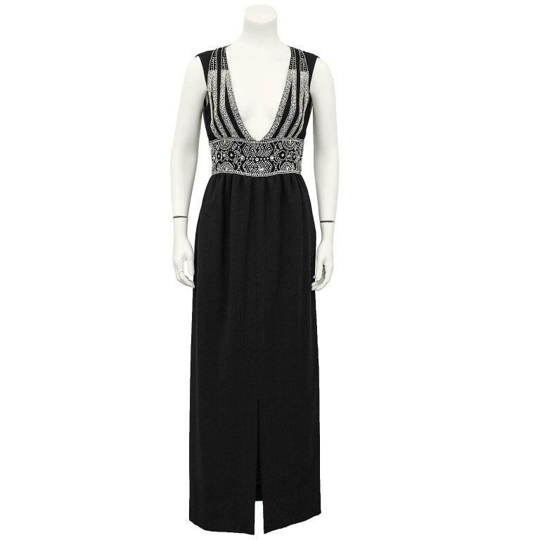 Gorgeous Late 1970s Pauline Trigere Black Wool Crepe Dress w Lace Skirt & Shoulders