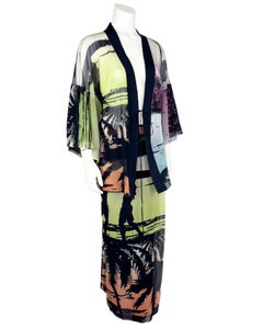 Jean Paul Gaultier Y2K/2000's Multicolor Neon Kimono Style Mesh Top & Maxi Skirt