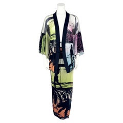 Jean Paul Gaultier Y2K/2000's Multicolor Neon Kimono Style Mesh Top & Maxi Skirt