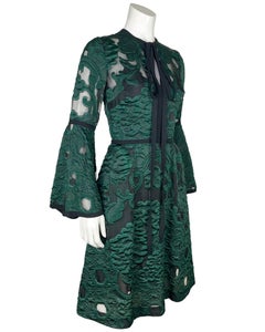 2010s Elie Saab Green And Black Sheer Floral Lace Dress