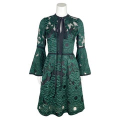 2010s Elie Saab Green And Black Sheer Floral Lace Dress