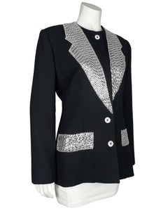 Giacca nera con paillettes effetto trompe-l'œil di Perry Ellis degli anni '80