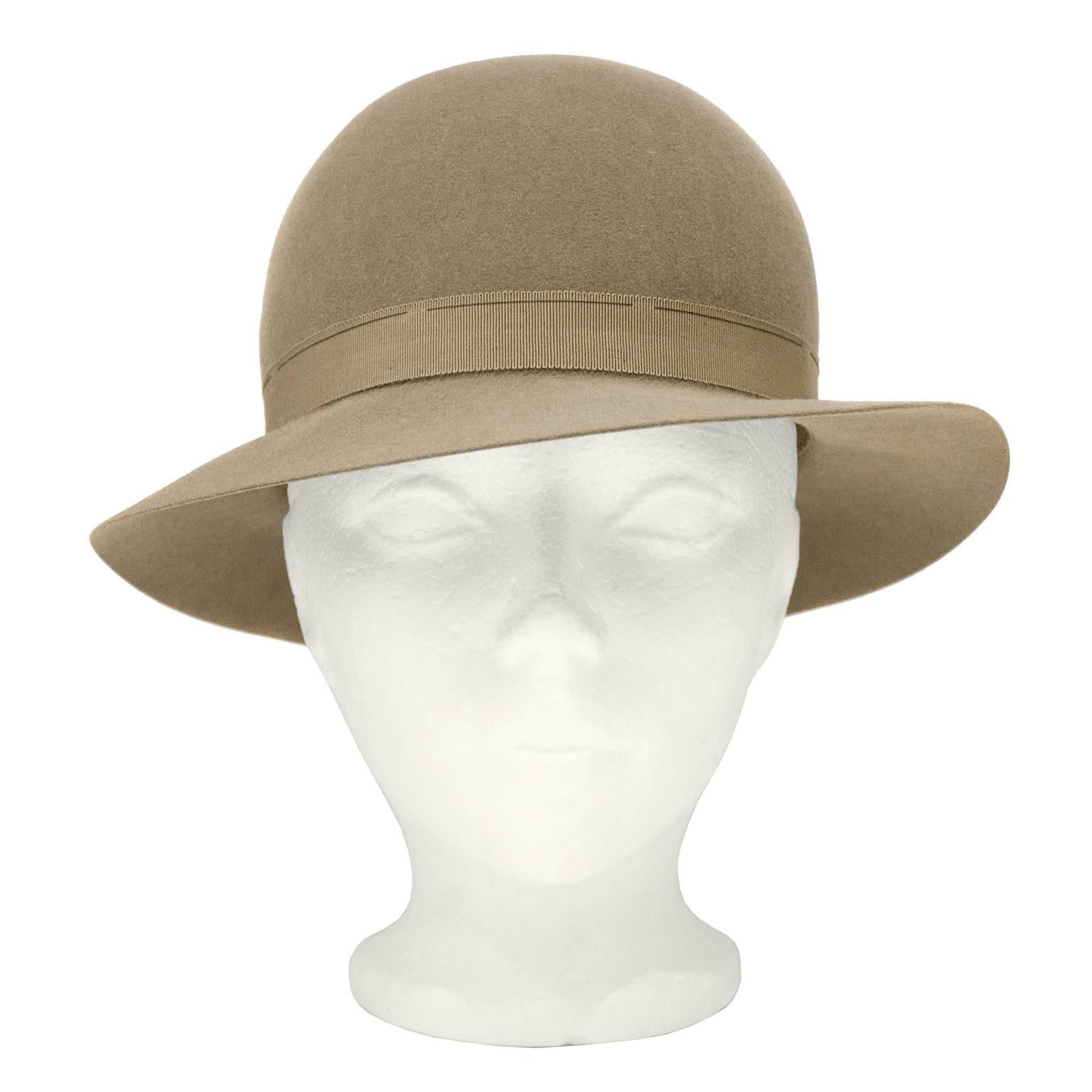 1970's Yves Saint Laurent/YSL Taupe Bowler Hat 