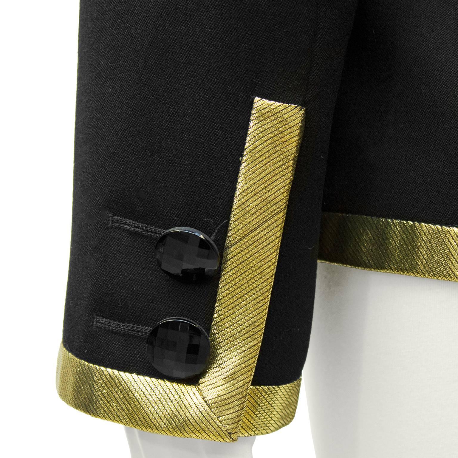 1980's Valentino Black Jacket with Gold Lurex Trim' In Excellent Condition For Sale In Toronto, Ontario
