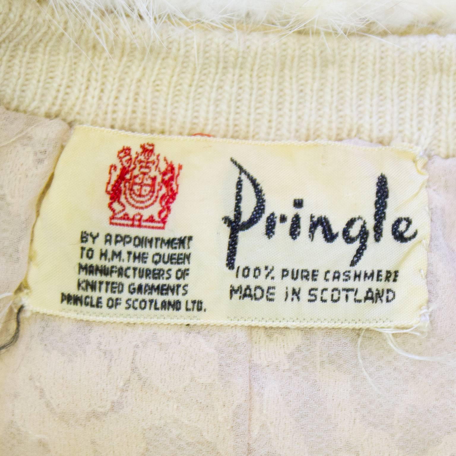 1950's Pringle of Scotland Cream Cashmere Cardigan with Mink Collar For ...