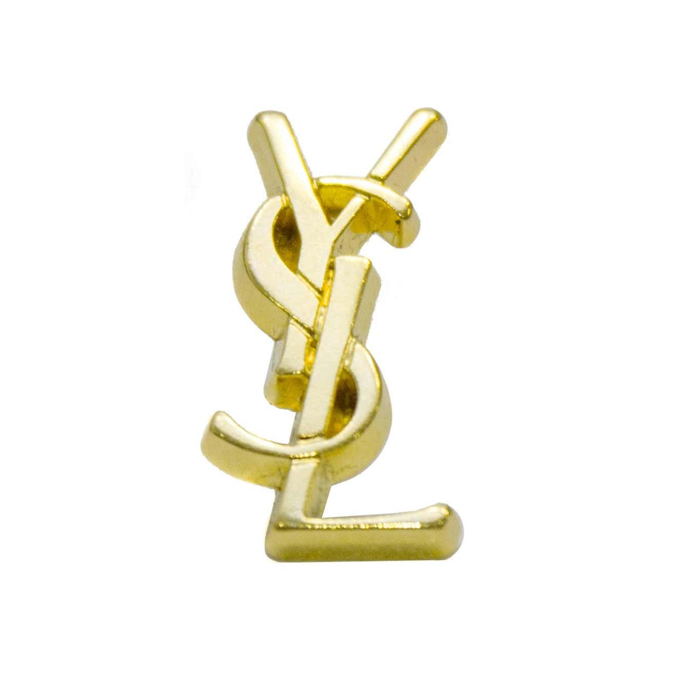 Yves Saint Laurent/YSL Gold Tone Logo Pin at 1stDibs | ysl lapel pin ...