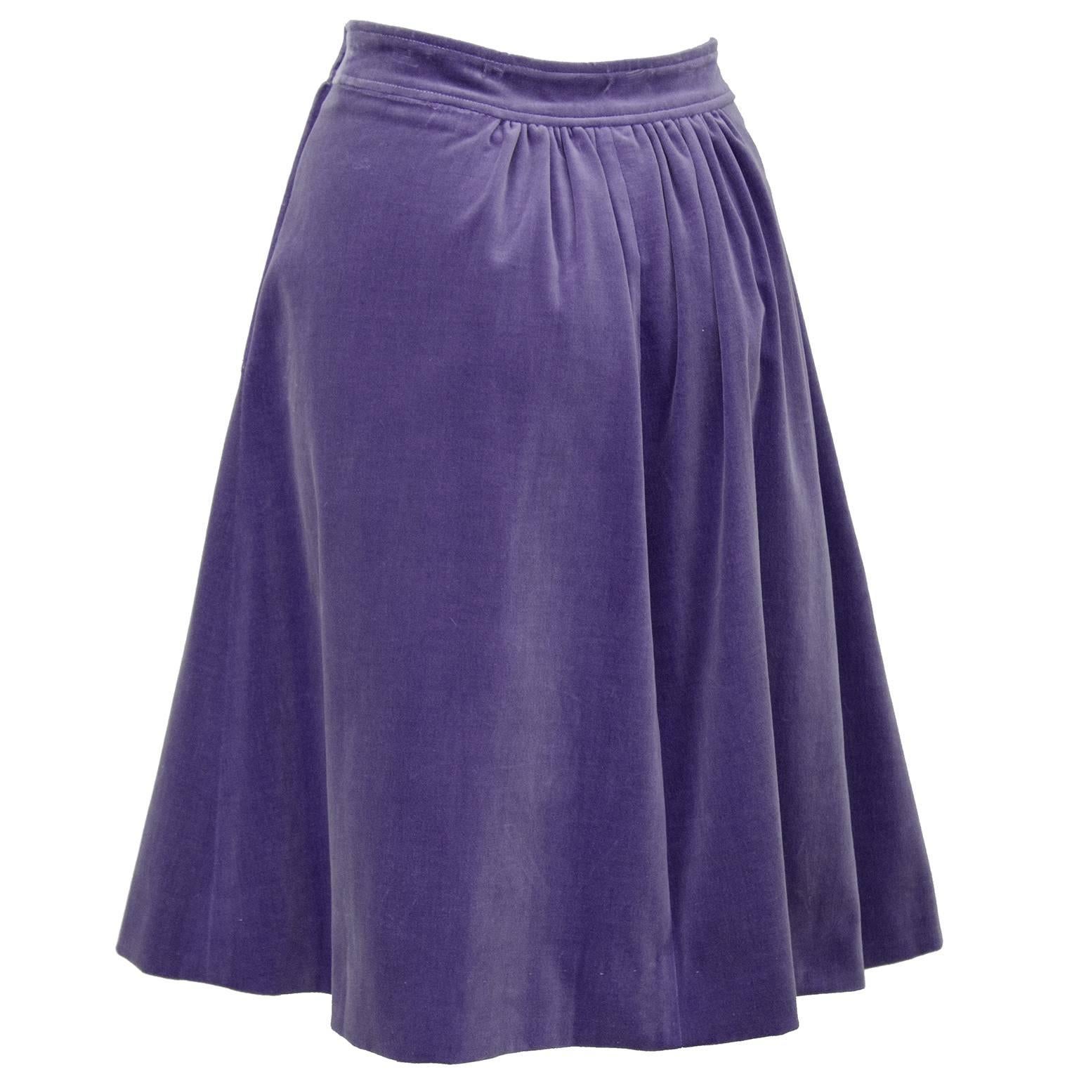 Purple 1971 Gudule Paris Lavender Velvet Skirt  For Sale