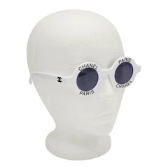 1990's Iconic White Chanel Paris Round Sunglasses 
