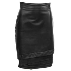 Retro 1980's Gianni Versace Black Leather Skirt with Tiered Hem Detail