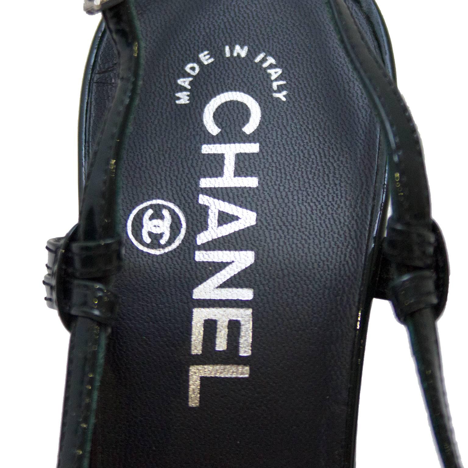 Chanel Dark Green and Black Patent Leather Sling Back Heels, 2000s   1