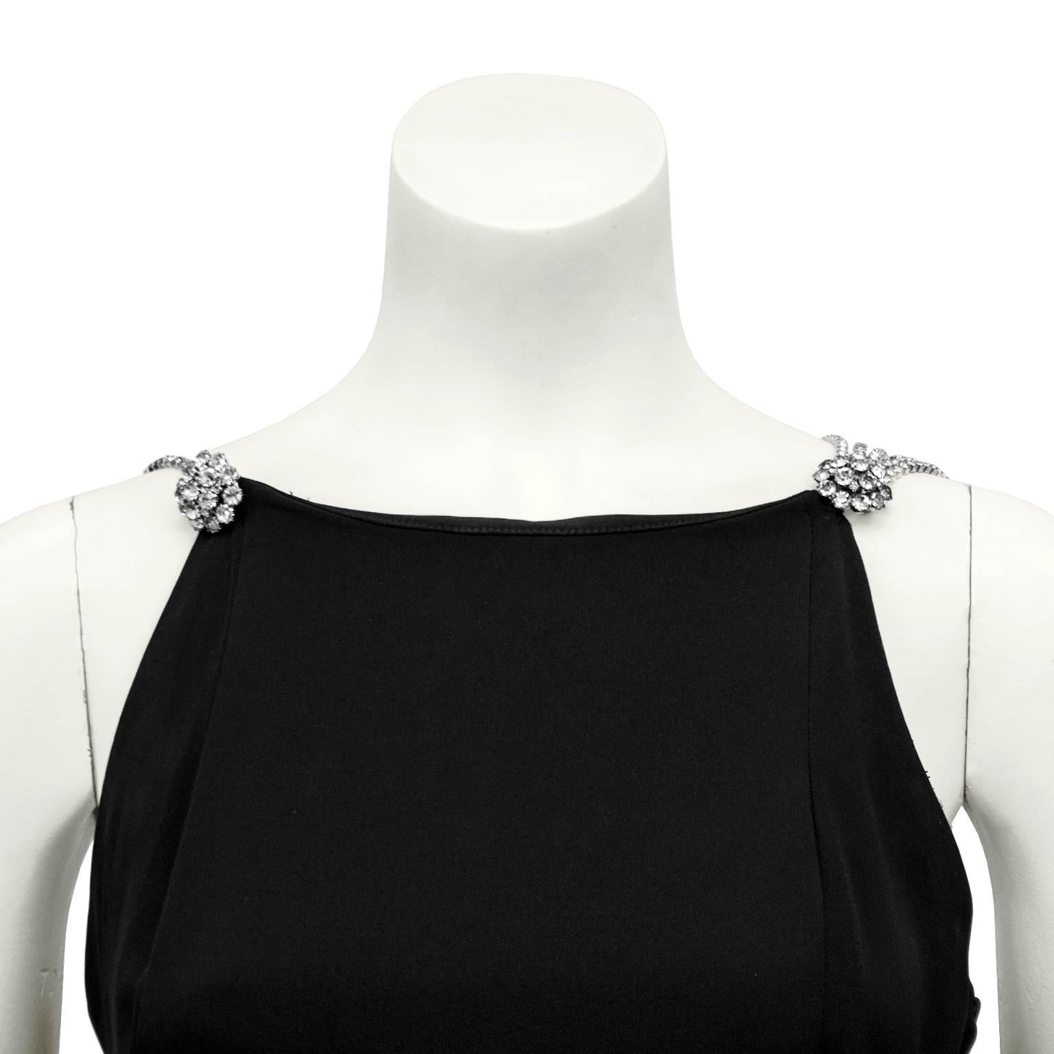 Bill Blass Black Silk Gown with Rhinestone Straps and Details, 1960s   In Excellent Condition For Sale In Toronto, Ontario