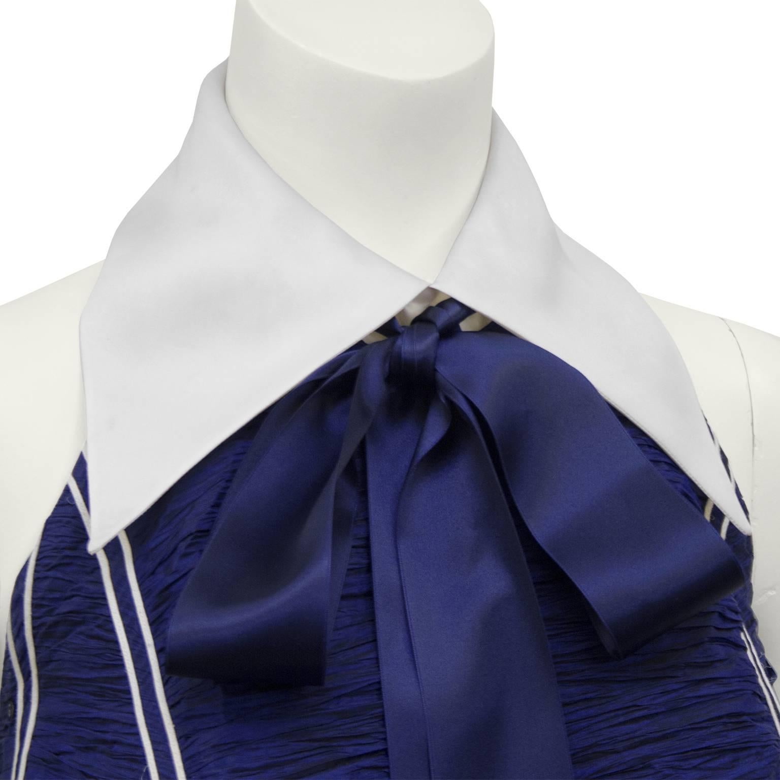 Women's Jacques Fath Navy Blue Micro Pleated Cocktail Dress, 1980s