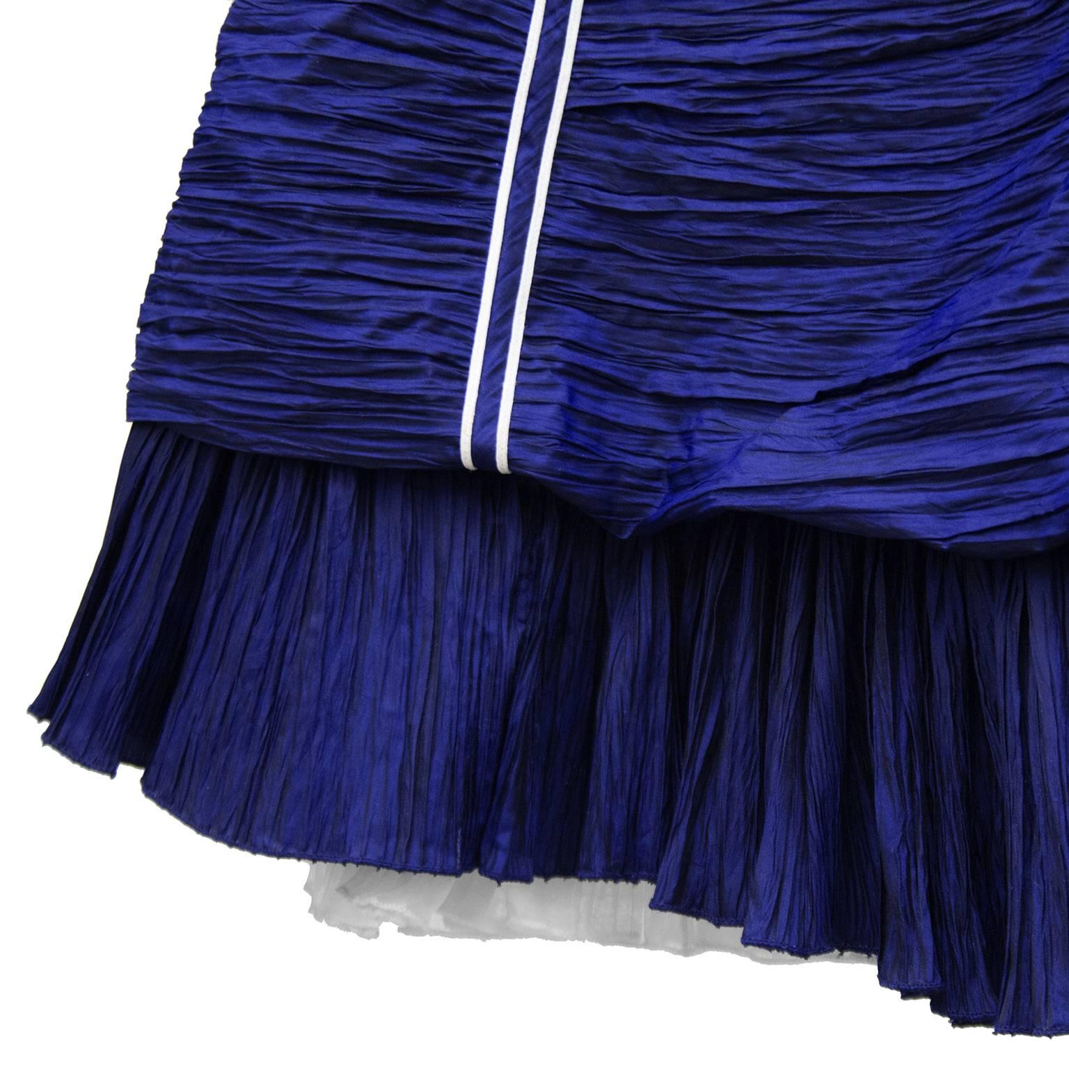 Jacques Fath Navy Blue Micro Pleated Cocktail Dress, 1980s 1