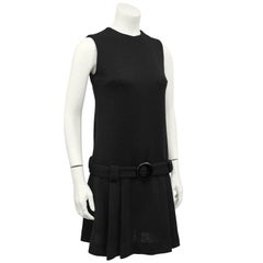 Jonathan Logan Black Drop Waist Belted Dress, 1960s