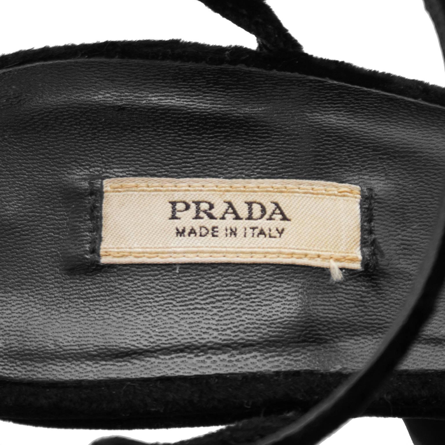 Women's 2004 Prada Fall Ready-to-Wear Black Velvet and Swarovski Crystal Wedges