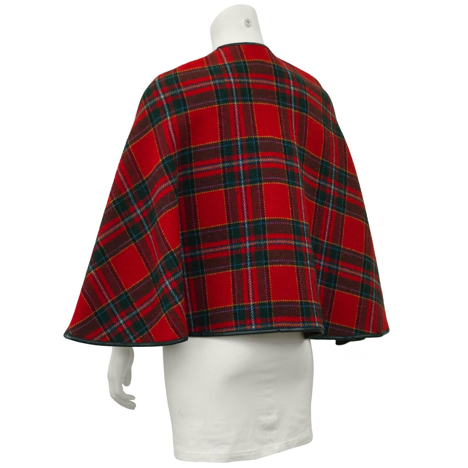 Brown 1960's Reversible Plaid Wool Short Cape