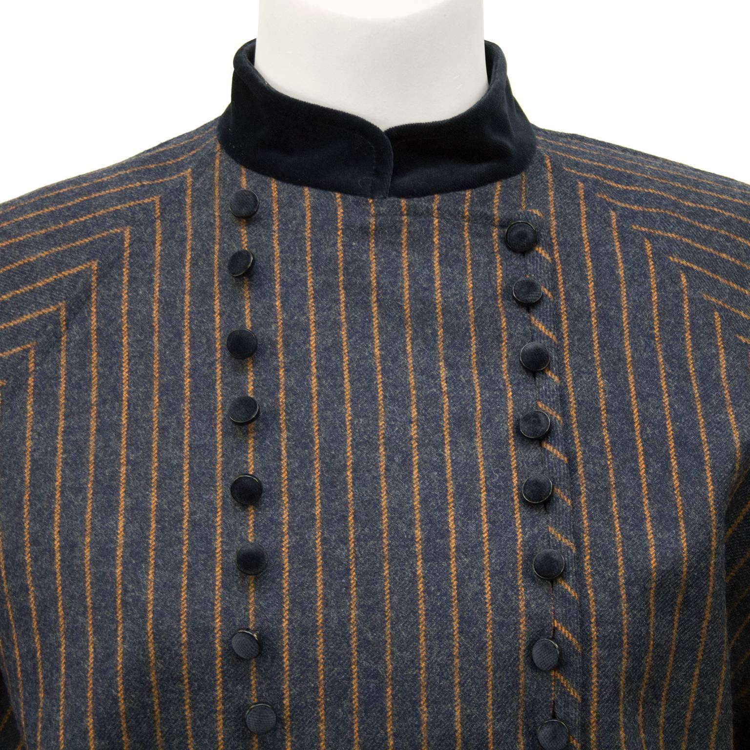 Women's 1980s Valentino Navy Striped Military Style Cropped Jacket