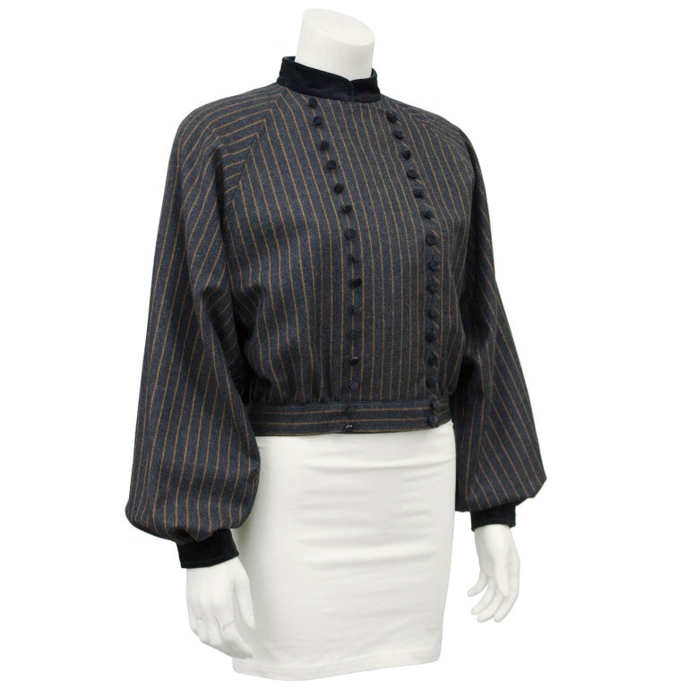 1980s Valentino Navy Striped Military Style Cropped Jacket at 1stDibs
