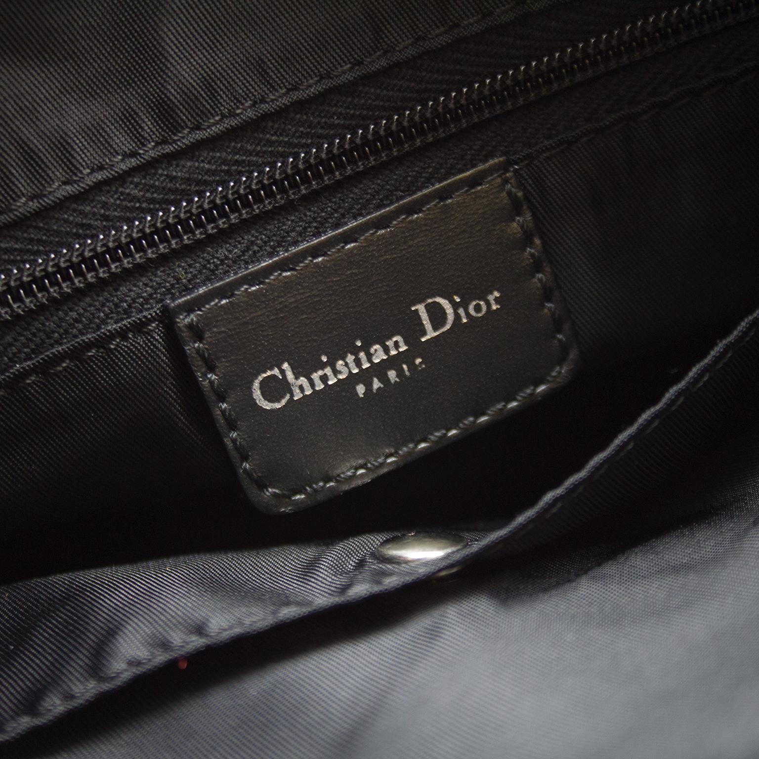 Women's or Men's Early 2000's Christian Dior Small Black and White Cotton Logo Boston Bag