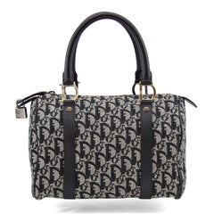 Christian Dior Small Black and White Cotton Logo Boston Bag aus den frühen 2000er Jahren